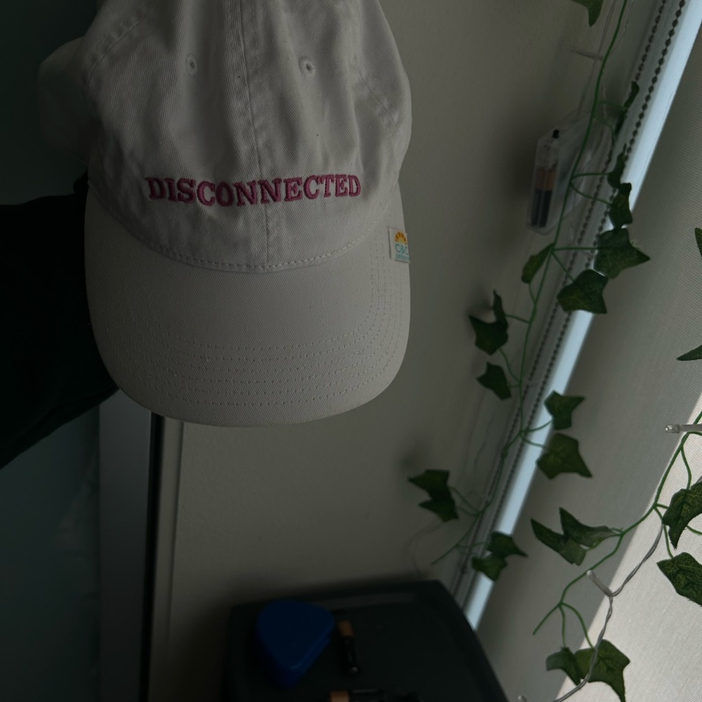 White Cap with Pink 'DISCONNECTED' Embroidery